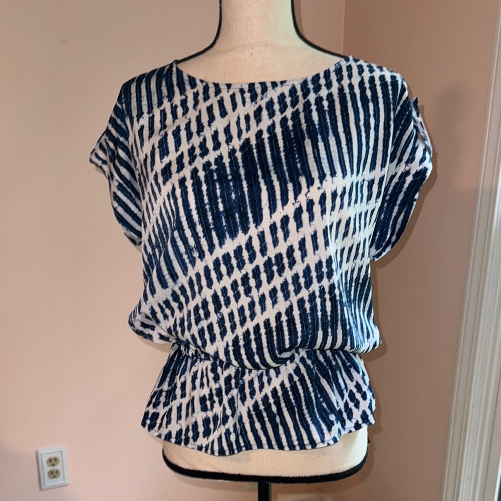 Michael Kors Blue and White Boxy Blouse